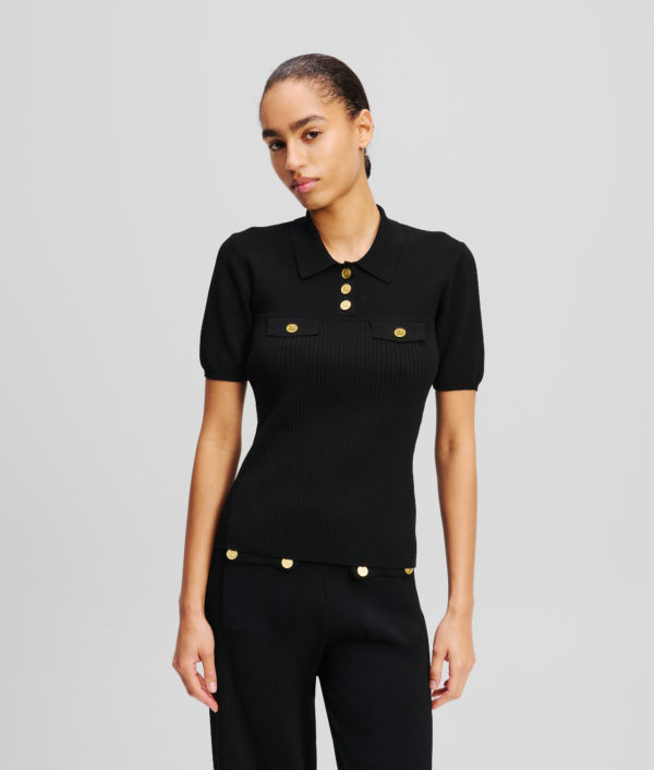 Karl Lagerfeld, Polo Avec Boutons, Femme, Noir, Taille: XXXL
