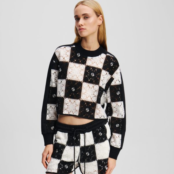 Karl Lagerfeld, Pull En Crochet, Femme, Noir/Blanc, Taille: XXXL