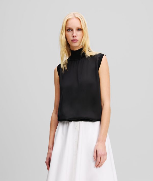 Karl Lagerfeld, Top Satin Sans Manches, Femme, Noir, Taille: XXXL