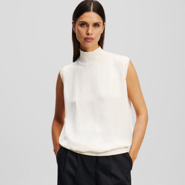 Karl Lagerfeld, Top Satin Sans Manches, Femme, Crème Cannoli, Taille: XXXL