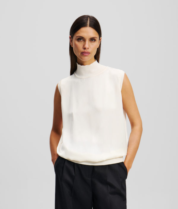 Karl Lagerfeld, Top Satin Sans Manches, Femme, Crème Cannoli, Taille: XXXL