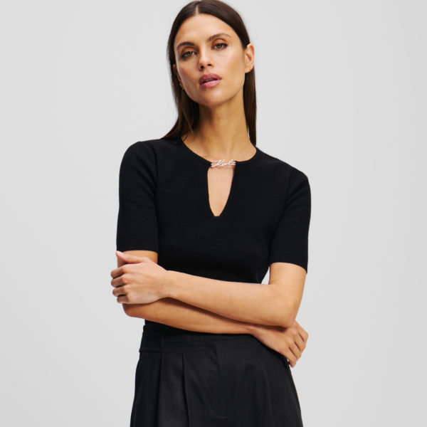 Karl Lagerfeld, Karl Signature Breloque Knit Top, Femme, Noir, Taille: XXXL