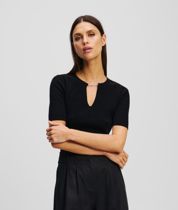 Karl Lagerfeld, Karl Signature Breloque Knit Top, Femme, Noir, Taille: XXXL