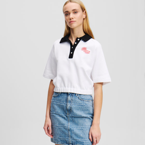 Karl Lagerfeld, Polo Cropped, Femme, Blanc, Taille: XXS