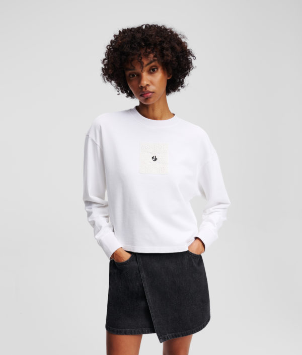 Karl Lagerfeld, Sweat-shirt En Crochet Avec Le Monogramme Klj, Femme, Blanc, Taille: XXS