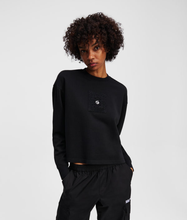 Karl Lagerfeld, Sweat-shirt En Crochet Avec Le Monogramme Klj, Femme, Noir, Taille: XXS
