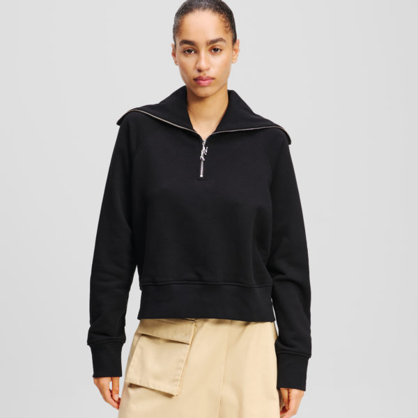 Karl Lagerfeld, Sweatshirt À Demi Fermeture Éclair, Femme, Noir, Taille: XXXL
