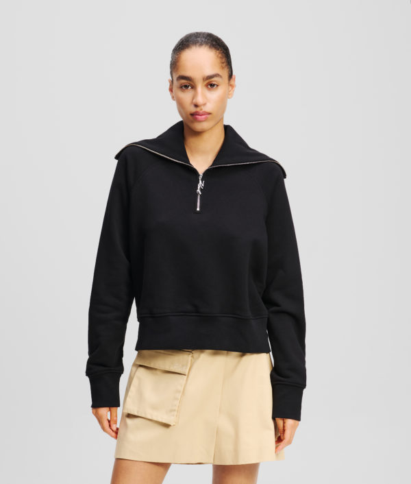 Karl Lagerfeld, Sweatshirt À Demi Fermeture Éclair, Femme, Noir, Taille: XXXL