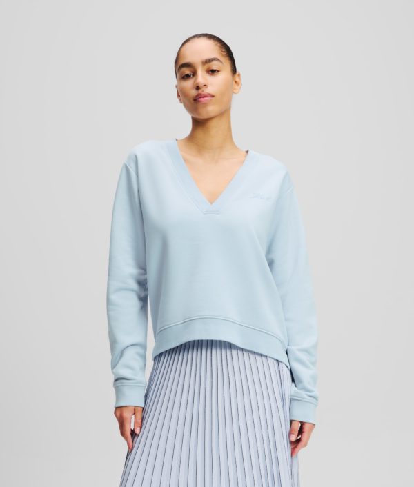 Karl Lagerfeld, Sweatshirt À Col V, Femme, Bleu Kentucky, Taille: XXXL