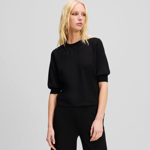 Karl Lagerfeld, Sweat-shirt Avec Orchidée Brodée, Femme, Noir, Taille: XXXL