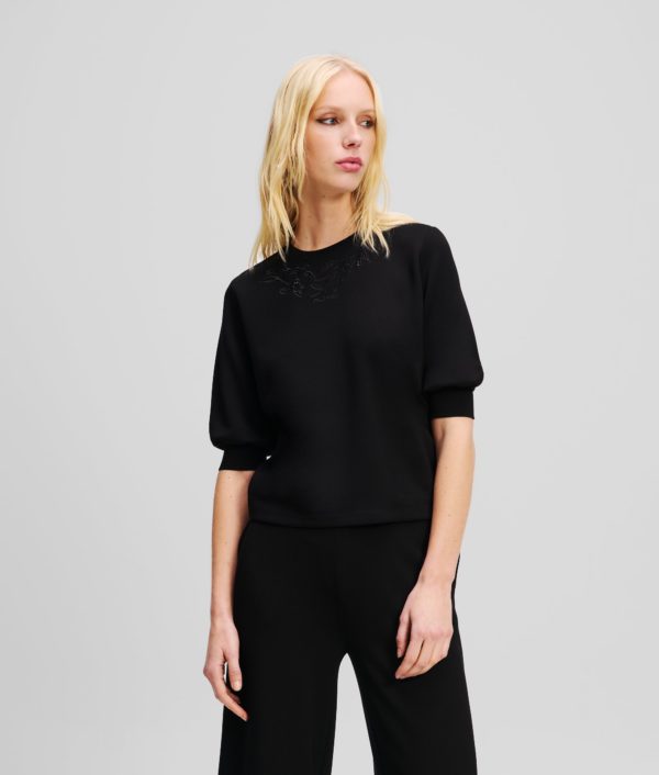 Karl Lagerfeld, Sweat-shirt Avec Orchidée Brodée, Femme, Noir, Taille: XXXL