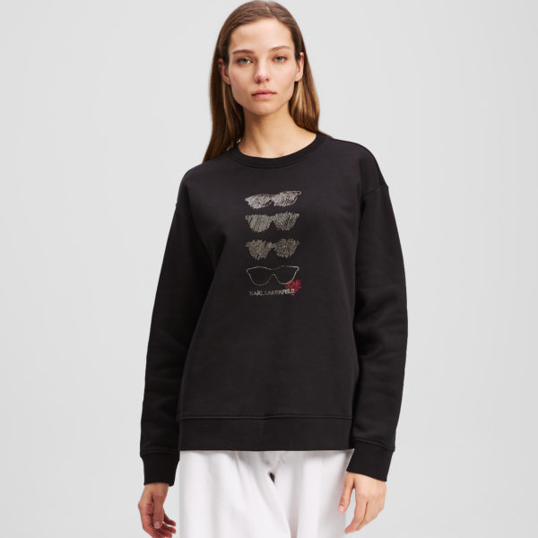 Karl Lagerfeld, Sweatshirt Avec Motif De Lunettes De Soleil En Strass, Femme, Noir, Taille: XXXL