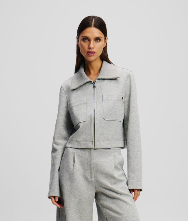 Karl Lagerfeld, Veste En Jersey Épais, Femme, Gris Chiné Clair, Taille: XXXL