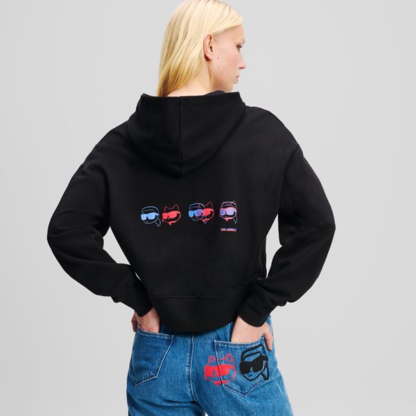 Karl Lagerfeld, Sweat À Capuche Court Avec Ikon De Couleurs Vives, Femme, Noir, Taille: XXXL