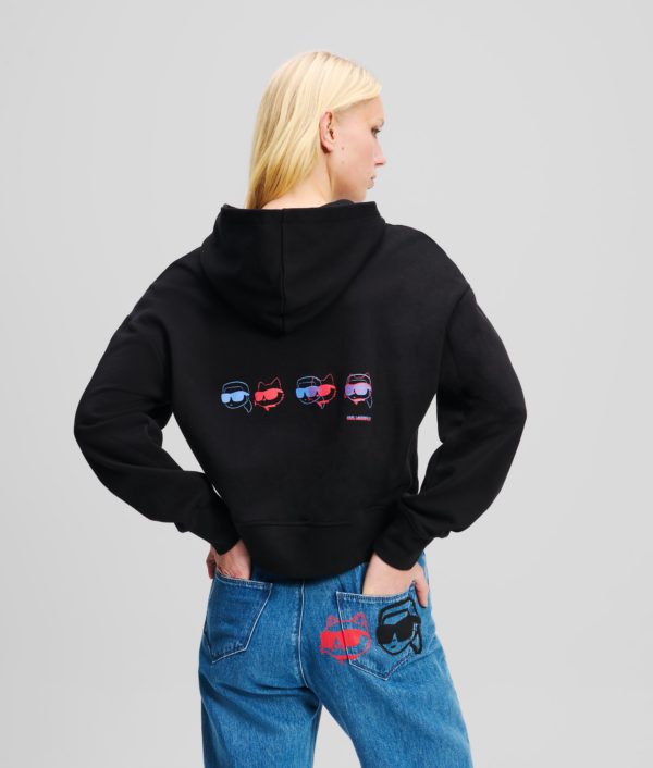 Karl Lagerfeld, Sweat À Capuche Court Avec Ikon De Couleurs Vives, Femme, Noir, Taille: XXXL