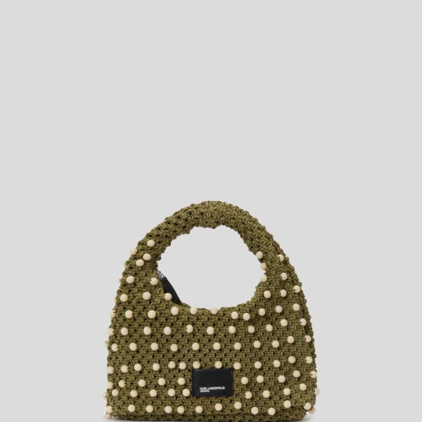 Karl Lagerfeld, Sac Avec Anse Perlé En Crochet, Femme, Vert Olive, Taille: X00