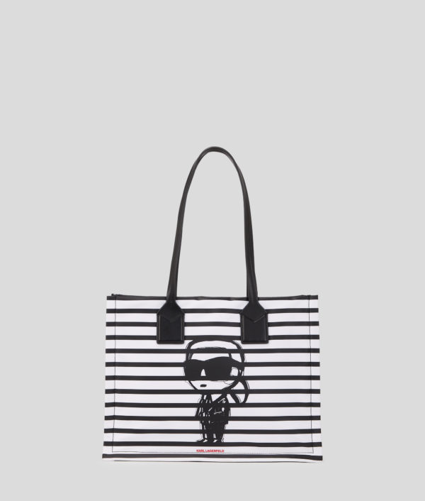 Karl Lagerfeld, Sac Cabas Rayé Ikon Taille Moyenne, Femme, Petite rayure Noir-Blanc, Taille: X00