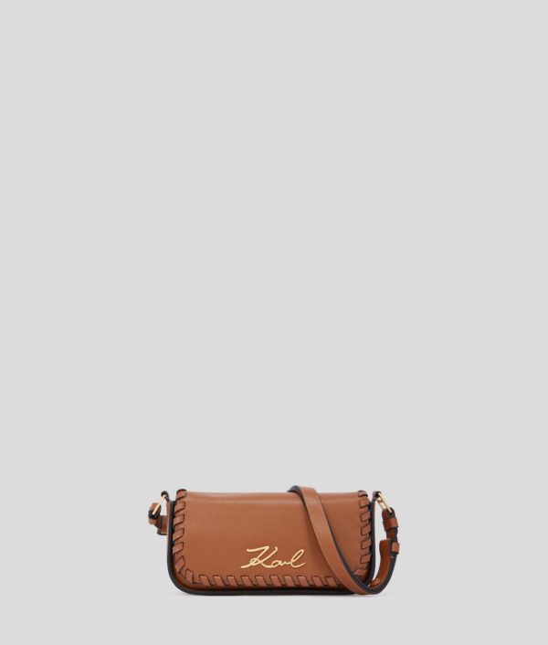 Karl Lagerfeld, Sac Bandoulière Avec Surpiqûres K/signature, Femme, Tan foncé, Taille: X00