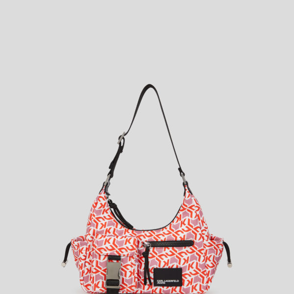 Karl Lagerfeld, Sac Porté Épaule En Nylon Fonctionnel Monogram, Femme, Monogramme rouge sur toute la surface, Taille: X00