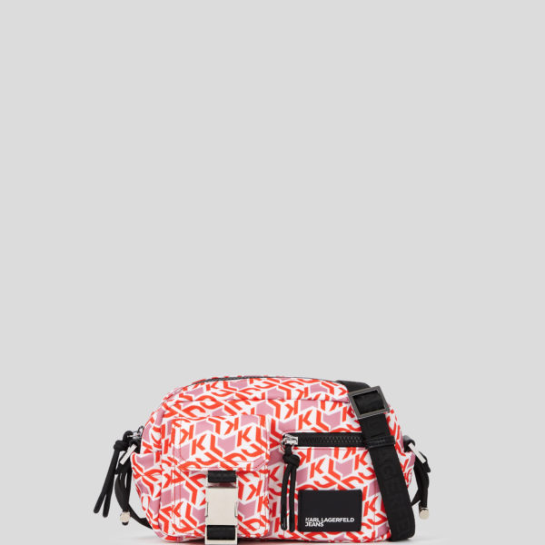 Karl Lagerfeld, Sac Bandoulière Fonctionnel En Nylon Monogram, Femme, Monogramme rouge sur toute la surface, Taille: X00