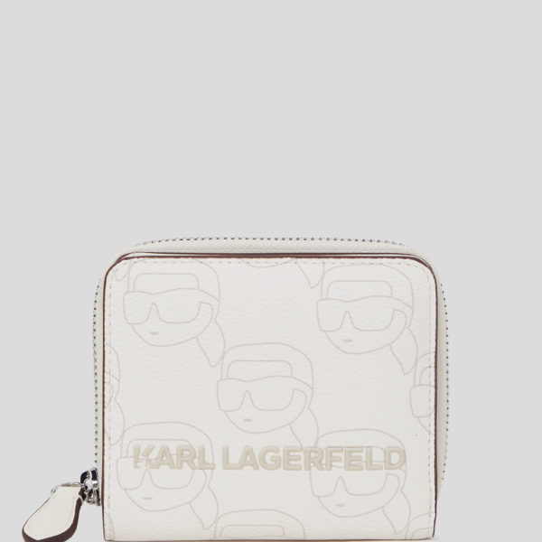 Karl Lagerfeld, Portefeuille Ikon Monogram Moyen, Femme, Blanc cassé NFT imprimé sur toute la surface, Taille: X00