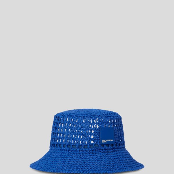 Karl Lagerfeld, Bob En Raphia Avec Logo Carré, Femme, Bleu KLJ, Taille: X00