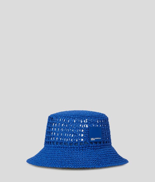 Karl Lagerfeld, Bob En Raphia Avec Logo Carré, Femme, Bleu KLJ, Taille: X00