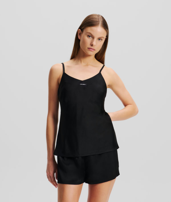 Karl Lagerfeld, Ensemble Pyjama En Satin Avec Logo Karl, Femme, Noir, Taille: XXS