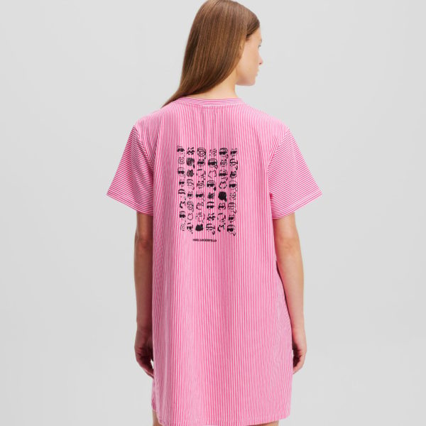Karl Lagerfeld, Robe Pyjama Rayée Ikon, Femme, Framboise-rayure blanche, Taille: XXS