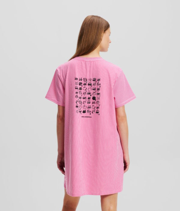 Karl Lagerfeld, Robe Pyjama Rayée Ikon, Femme, Framboise-rayure blanche, Taille: XXS