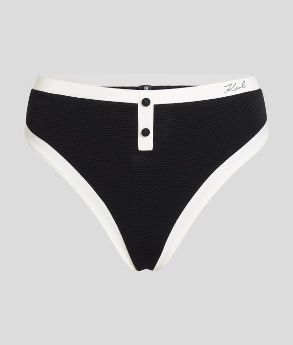 Karl Lagerfeld, Bas De Bikini Taille Haute Monochrome, Femme, Blanc/Noir, Taille: XXS