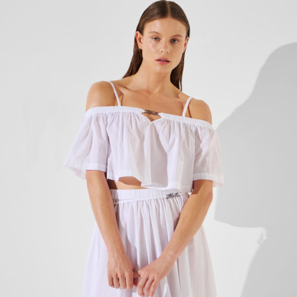 Karl Lagerfeld, Haut De Plage Cropped À Épaules Dénudées, Femme, Blanc, Taille: XXS