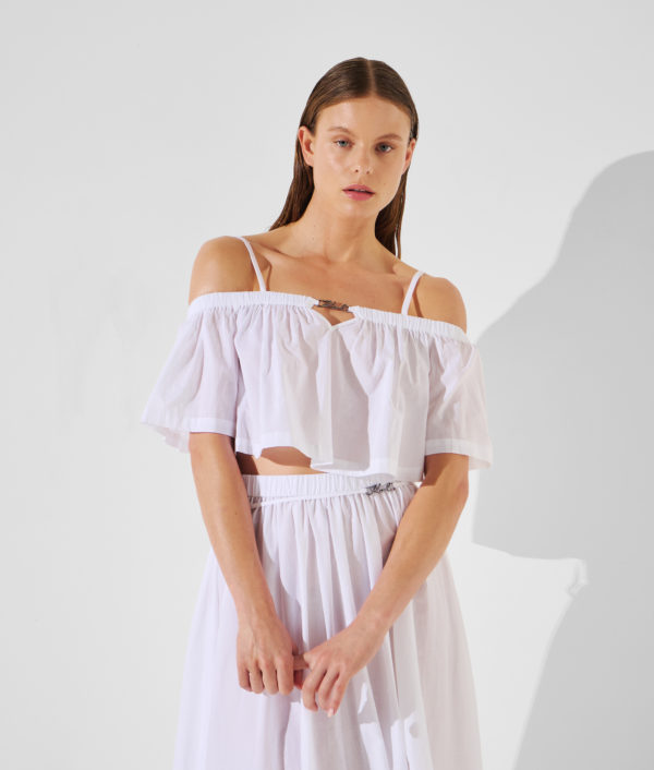 Karl Lagerfeld, Haut De Plage Cropped À Épaules Dénudées, Femme, Blanc, Taille: XXS
