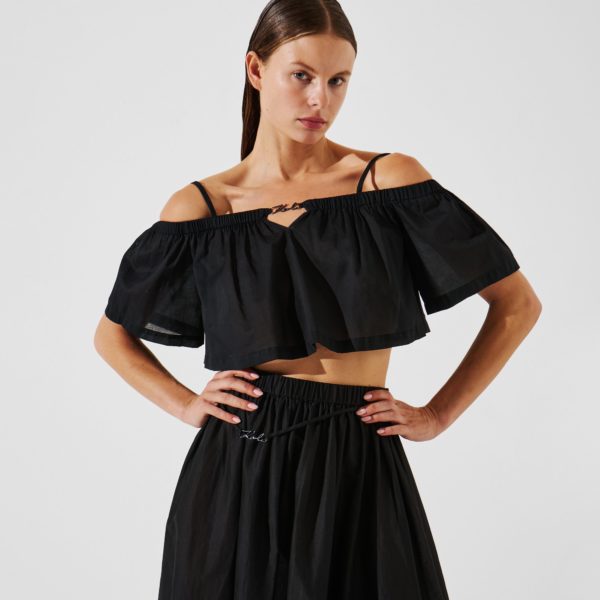 Karl Lagerfeld, Haut De Plage Cropped À Épaules Dénudées, Femme, Noir, Taille: XXS