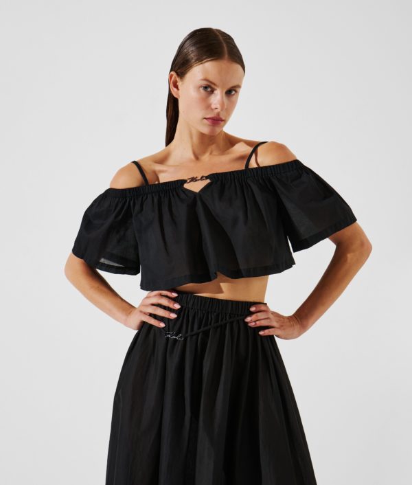 Karl Lagerfeld, Haut De Plage Cropped À Épaules Dénudées, Femme, Noir, Taille: XXS