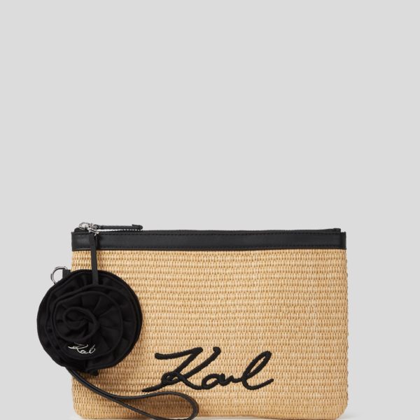 Karl Lagerfeld, Pochette De Plage Florale En Raphia K/signature, Femme, Naturel, Taille: X00
