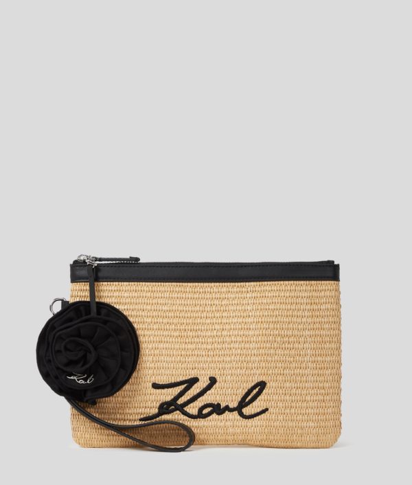 Karl Lagerfeld, Pochette De Plage Florale En Raphia K/signature, Femme, Naturel, Taille: X00