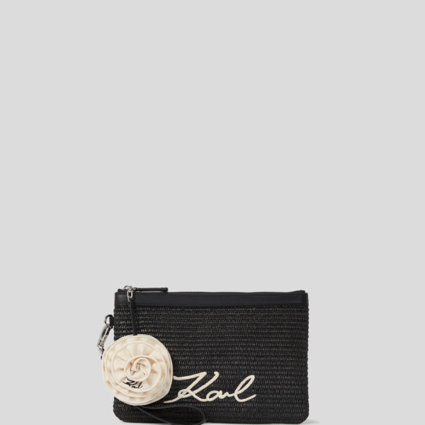 Karl Lagerfeld, Pochette De Plage Florale En Raphia K/signature, Femme, Noir, Taille: X00