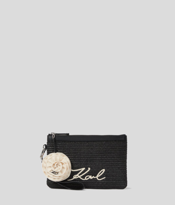 Karl Lagerfeld, Pochette De Plage Florale En Raphia K/signature, Femme, Noir, Taille: X00