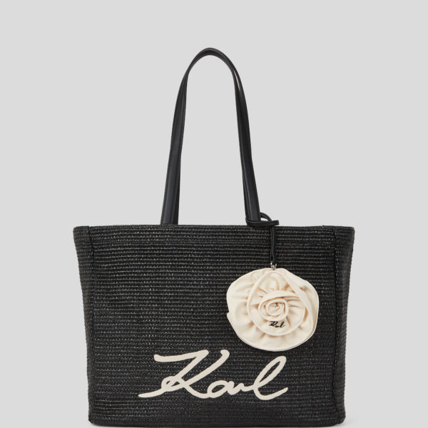 Karl Lagerfeld, Cabas De Plage Floral En Raphia K/signature, Femme, Noir, Taille: X00