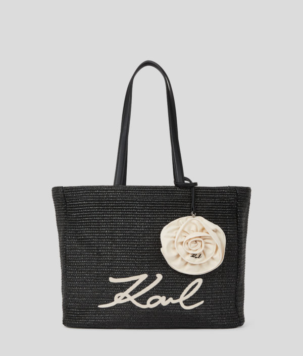 Karl Lagerfeld, Cabas De Plage Floral En Raphia K/signature, Femme, Noir, Taille: X00