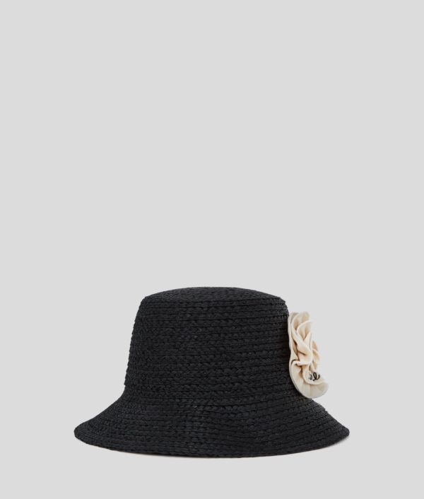 Karl Lagerfeld, Bob De Plage Floral En Raphia, Femme, Noir, Taille: X00
