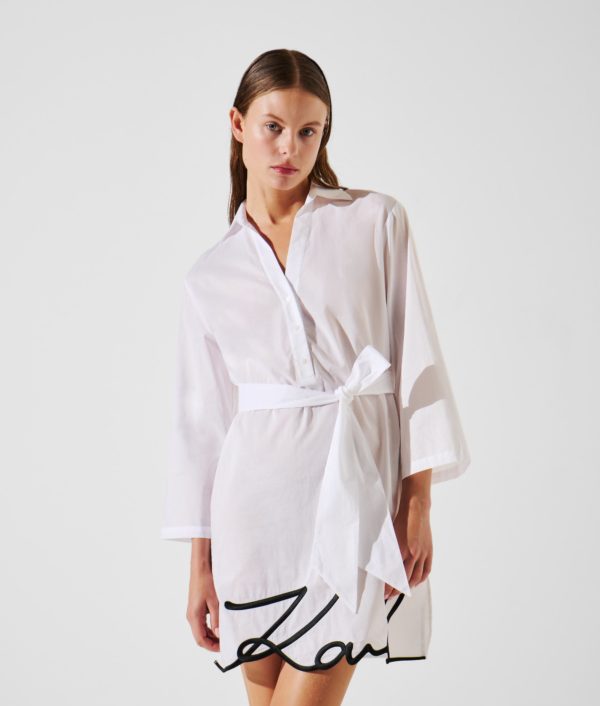 Karl Lagerfeld, Robe-chemise De Plage K/signature, Femme, Blanc, Taille: XXS