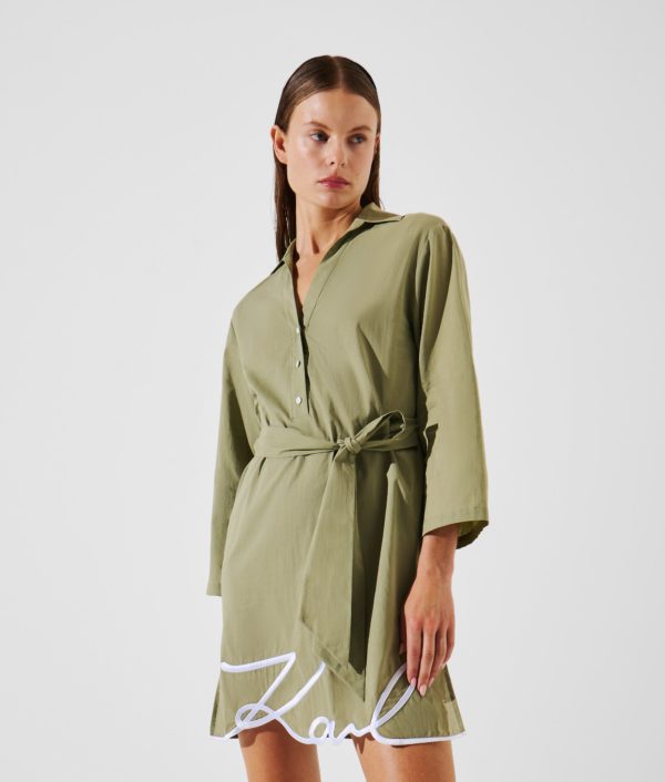 Karl Lagerfeld, Robe-chemise De Plage K/signature, Femme, Vert d'huile, Taille: XXS