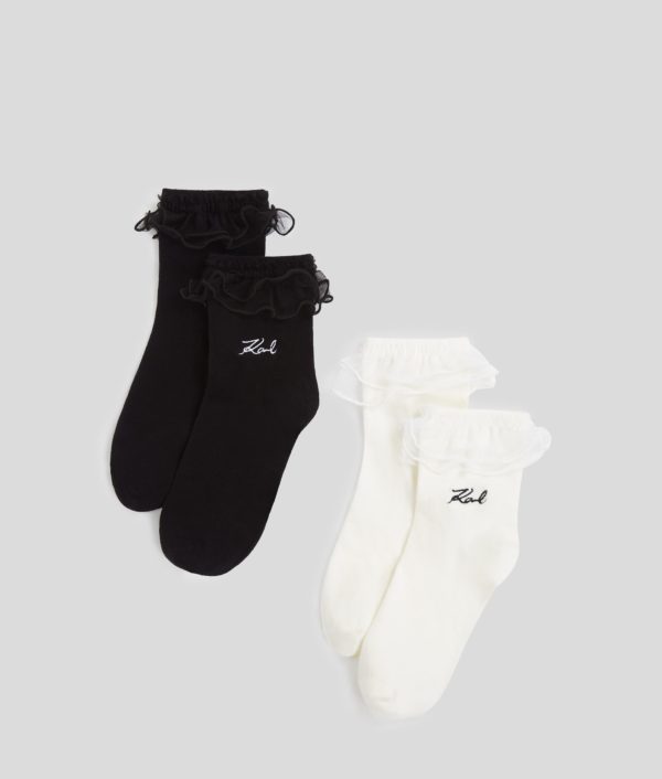 Karl Lagerfeld, Chaussettes À Volants K/signature - 2-pack, Femme, Blanc/Noir, Taille: X00