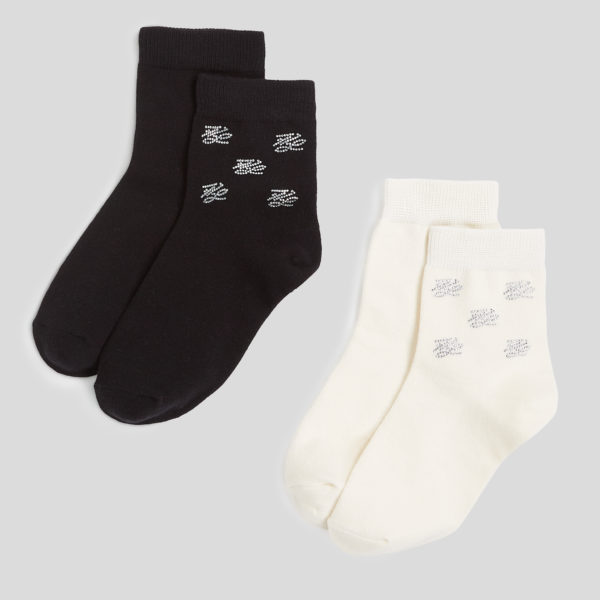 Karl Lagerfeld, Chaussettes En Strass K/autograph - 2-pack, Femme, Noir/Crème, Taille: X00