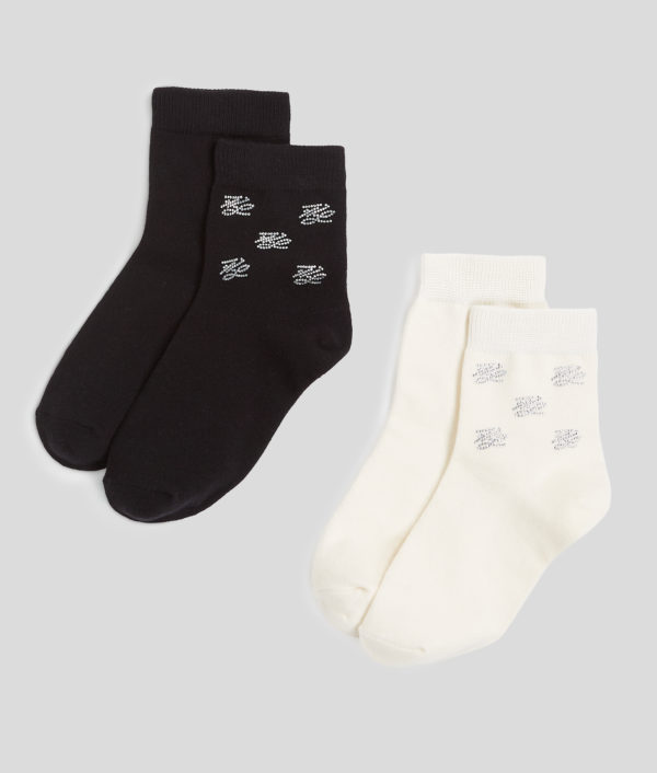 Karl Lagerfeld, Chaussettes En Strass K/autograph - 2-pack, Femme, Noir/Crème, Taille: X00