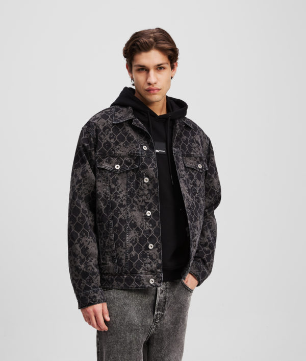 Karl Lagerfeld, All-over Print Denim Jacket, Homme, Imprimé noir délavé, Taille: XXXL