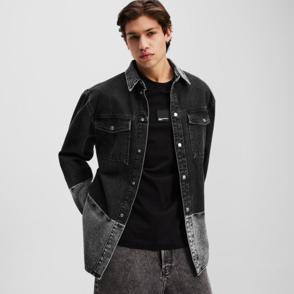 Karl Lagerfeld, Ombre Denim Overshirt, Homme, Noir lavé Ombre, Taille: XXXL