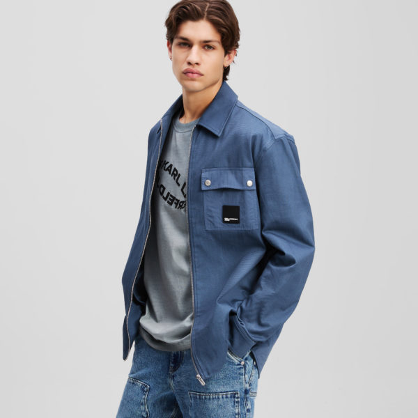 Karl Lagerfeld, Mixed-material Overshirt, Homme, Indigo vintage, Taille: XXXL